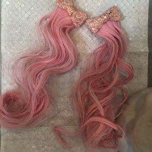 Pink glitter bow barrettes Pink hair extensions Festival Coquettegirl CosPlay